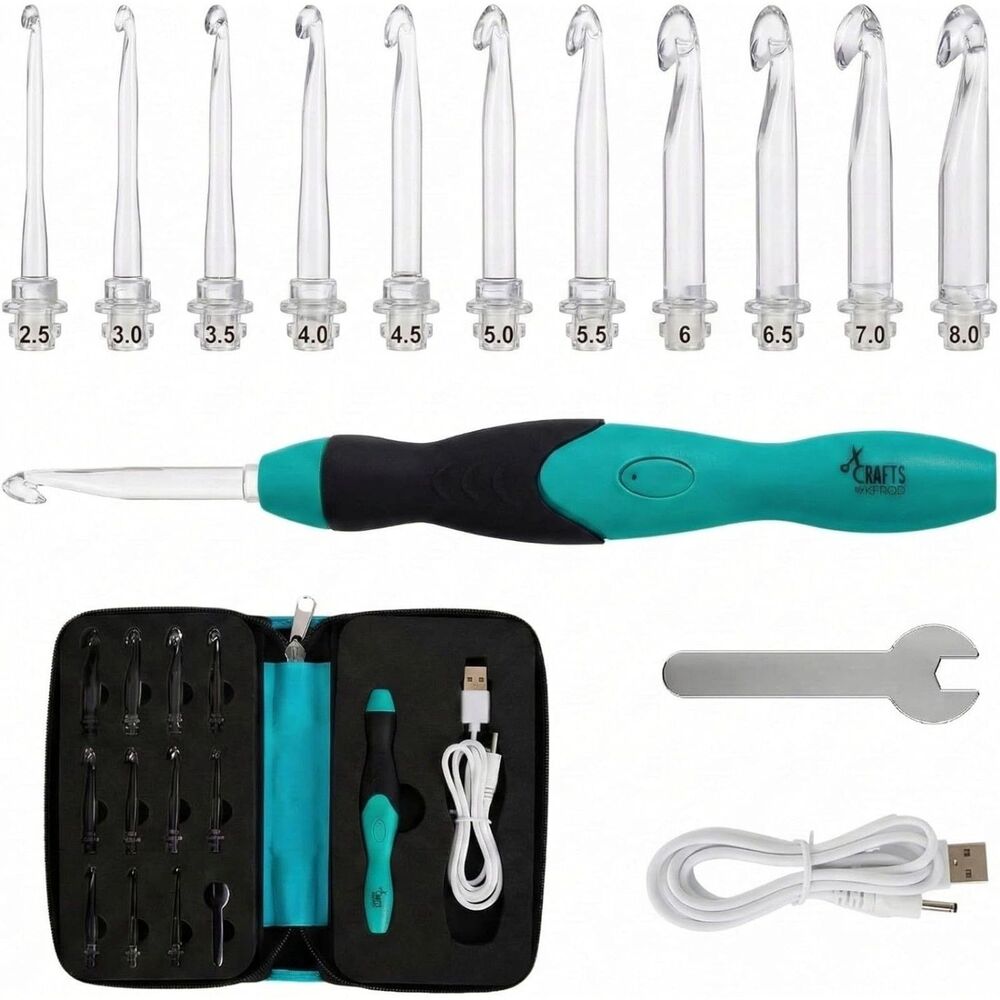 Interchangeable Lighted Crochet Hook Set, Ergonomic Handle, 11 Sizes,